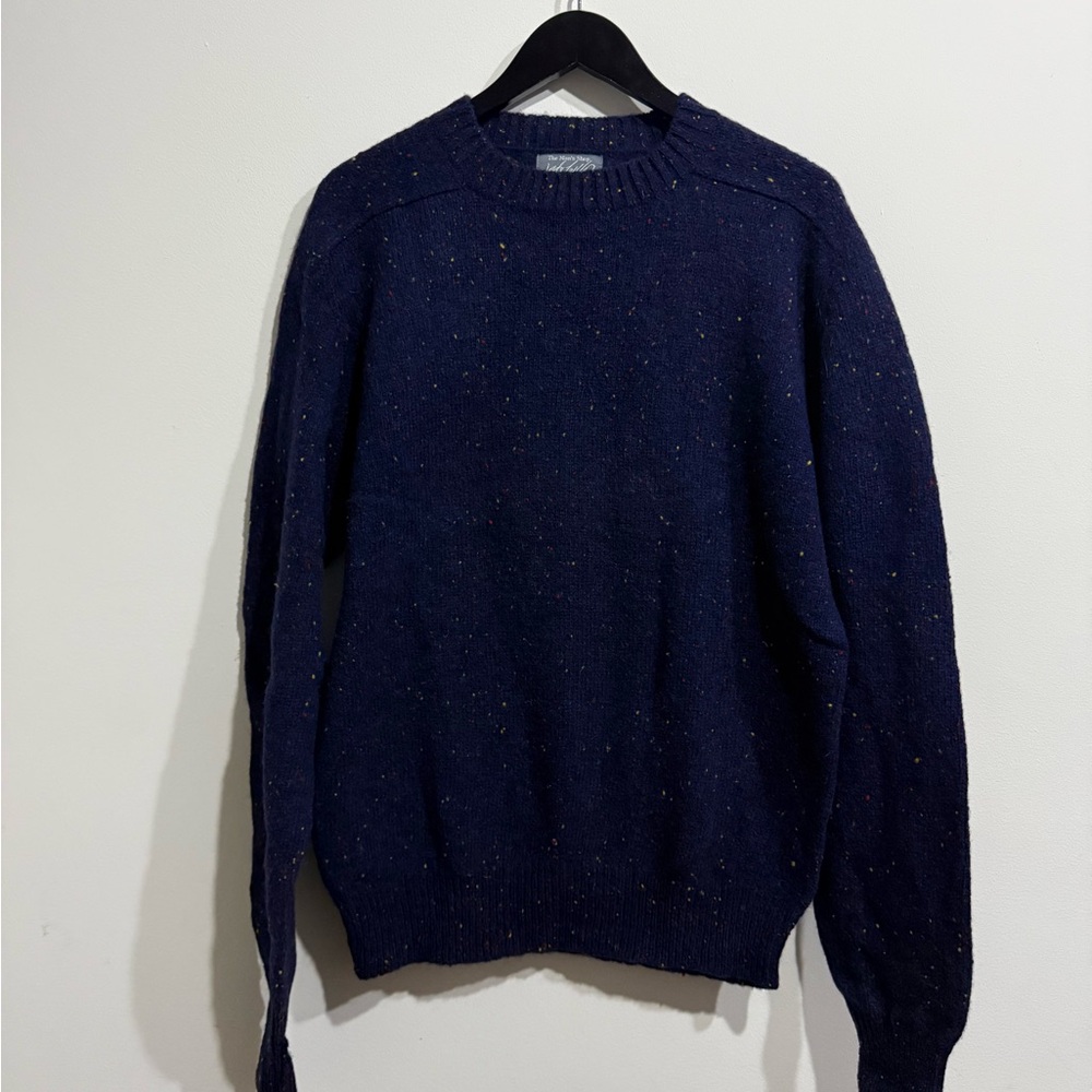 Lord & Taylor Navy Speckled Crewneck Sweater 100% virgin wool
